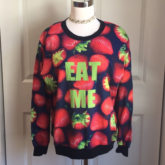 Strawberry “EAT ME” graphic printed sweater - Picture 2 of 3